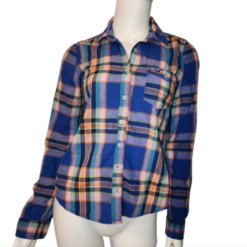 Vintage Hollister Women's Plaid Long Sleeve Button-Down Shirt Size S